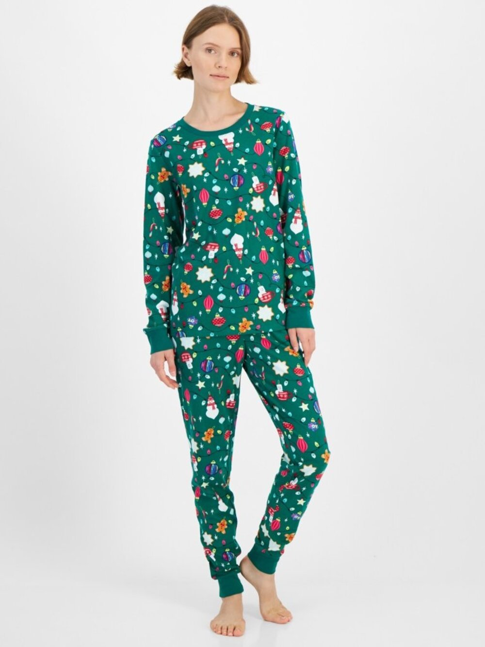 The Holiday Lane Women's Ornament Cotton Pajamas Set S